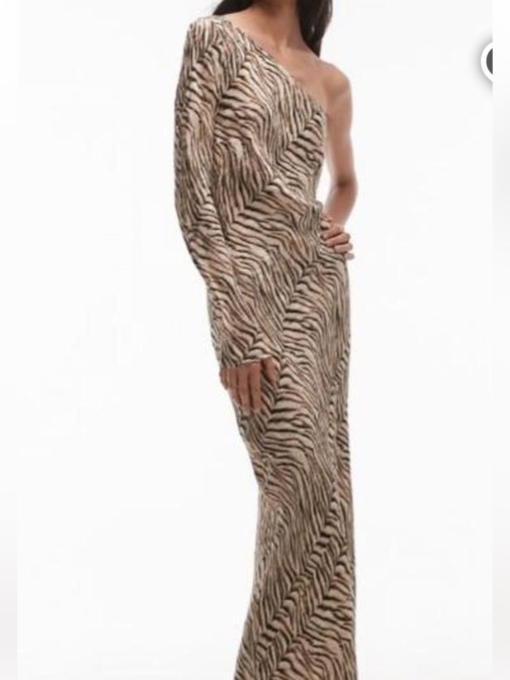 Topshop One-Shoulder Zebra Print Dress - Tan & Black